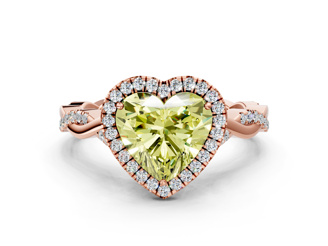 Rose gold Fancy Yellow Heart  Halo Twist Band Solitaire Ring_19