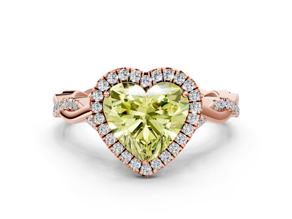 Rose gold Fancy Yellow Heart  Halo Twist Band Solitaire Ring