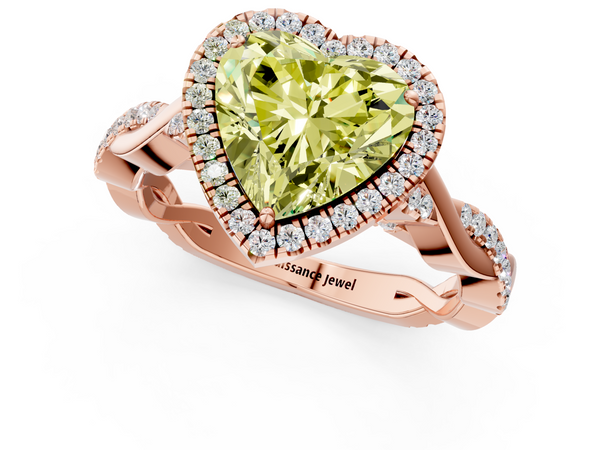 Rose gold Fancy Yellow Heart  Halo Twist Band Solitaire Ring