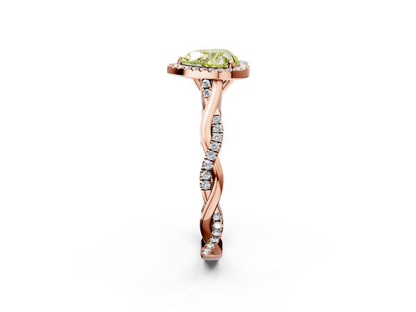 Rose gold Fancy Yellow Heart  Halo Twist Band Solitaire Ring