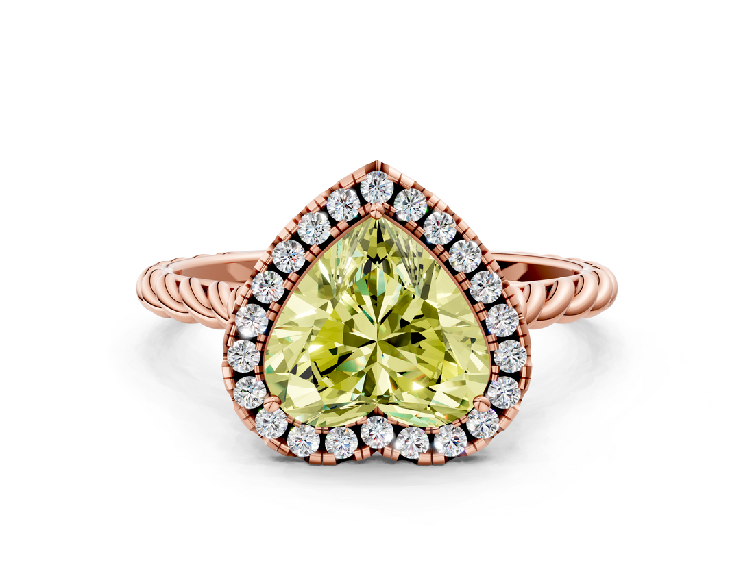 Rose gold Fancy Yellow Heart  Halo Twisted Band Four-Prong Diamond Ring_20