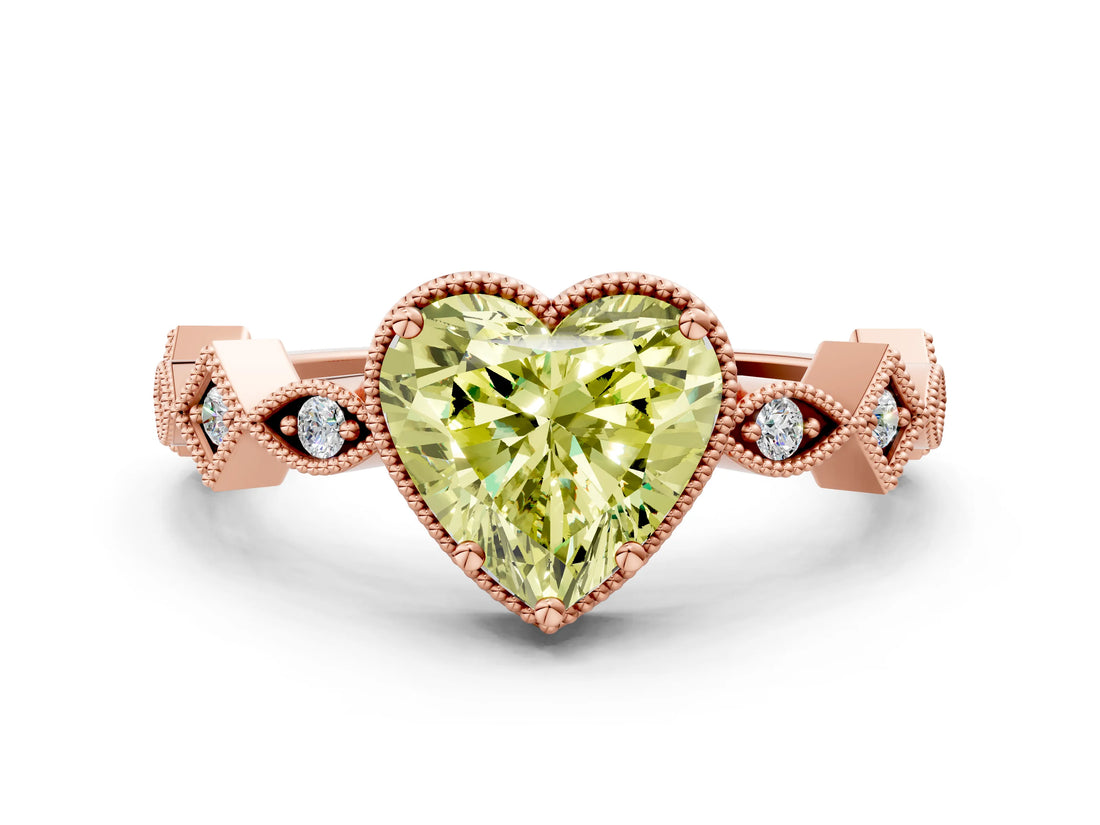 Rose gold Fancy Yellow Heart  Milgrain Marquise Diamond Twist Band Ring_65