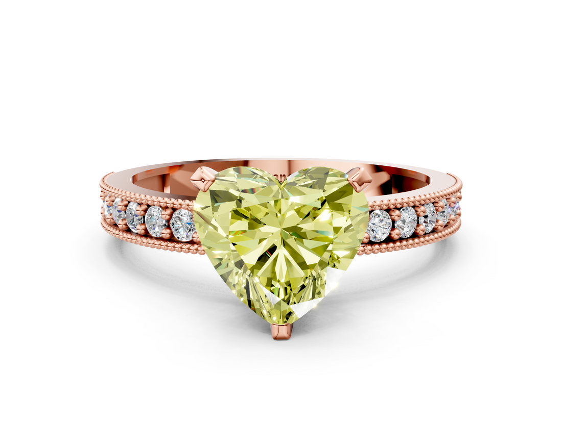 Rose gold Fancy Yellow Heart  Milgrain Pave Diamond Engagement Ring with Four-Prong Setting_156