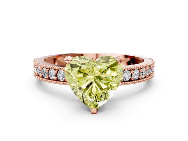 Rose gold Fancy Yellow Heart Cut Diamond Milgrain Pavé Engagement Ring with Four-Prong Setting