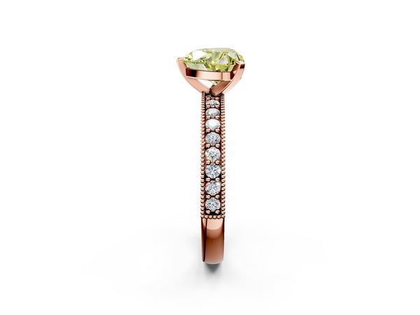 Rose gold Fancy Yellow Heart Cut Diamond Milgrain Pavé Engagement Ring with Four-Prong Setting