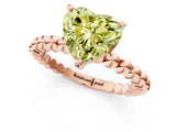 Rose gold Fancy Yellow Heart  Solitaire Beaded Band Prong Setting Ring 1