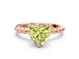 Rose gold Fancy Yellow Heart  Solitaire Beaded Band Prong Setting Ring
