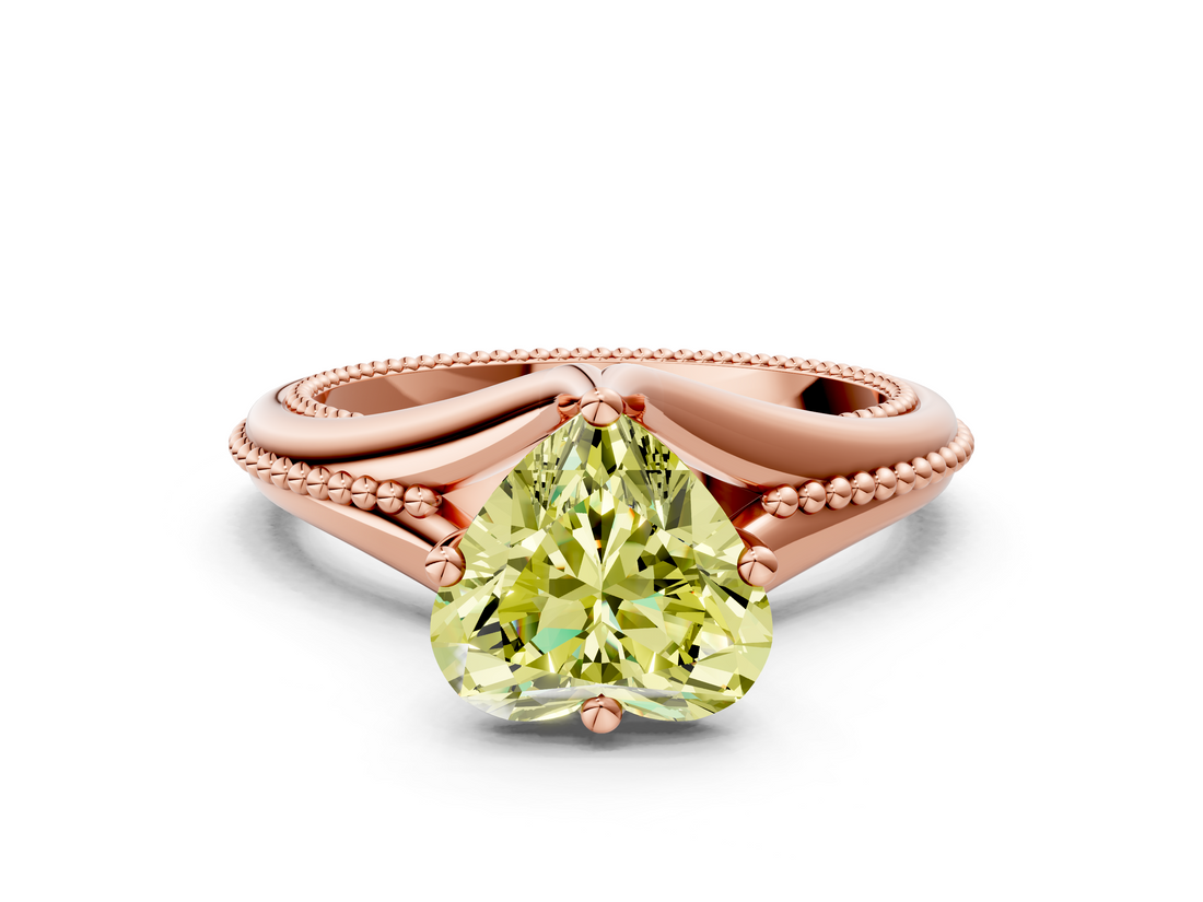 Rose gold Fancy Yellow Heart  Solitaire Beaded Band Six-Prong Setting