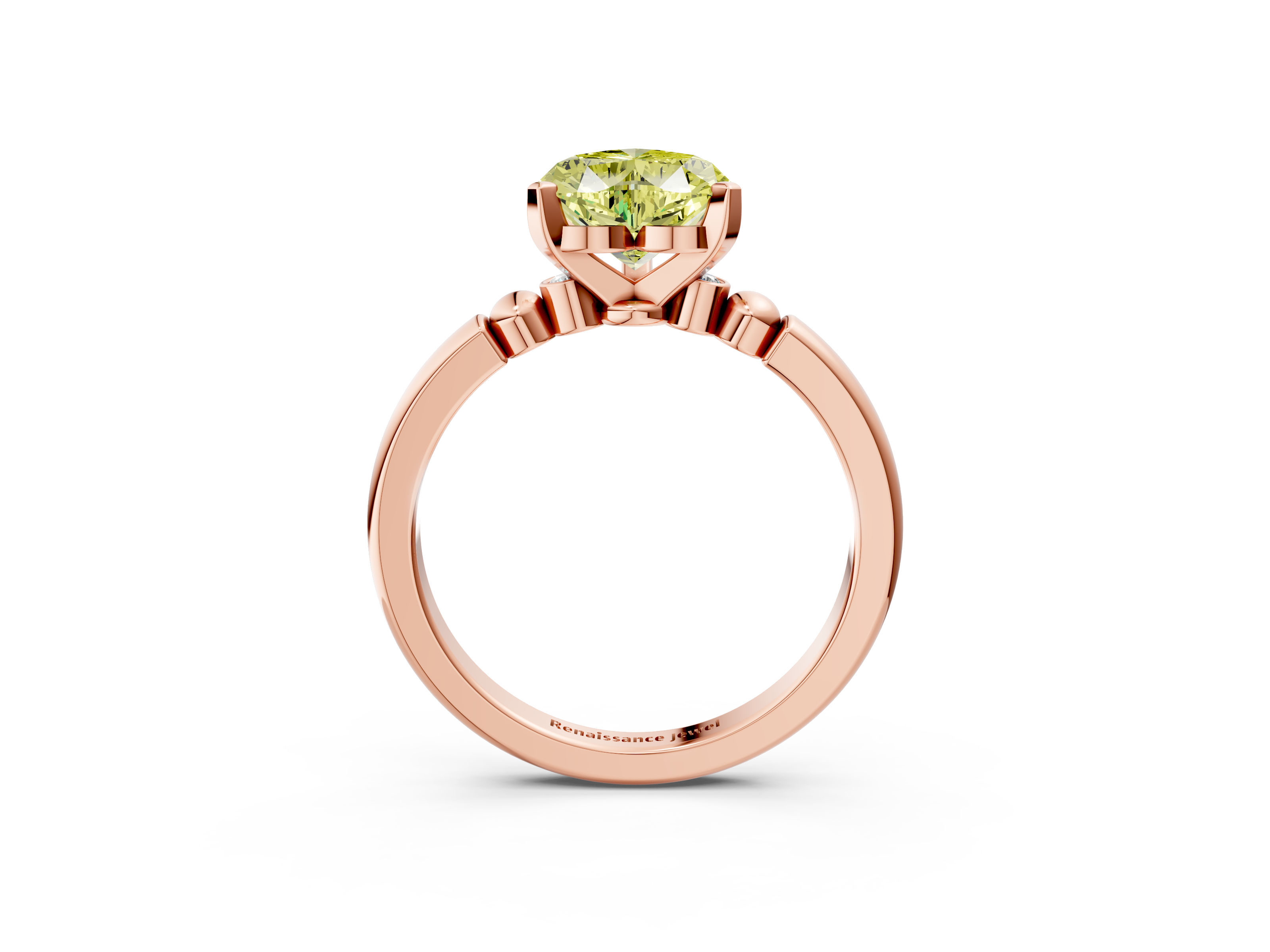 Rose gold Fancy Yellow Heart  Solitaire Beaded Band with Four-Prong Setting_27