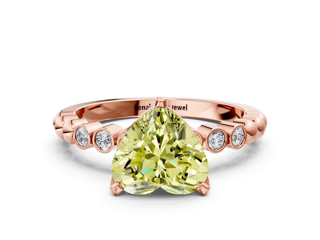 Rose gold Fancy Yellow Heart  Solitaire Bezel Accent Diamond Engagement Ring with Beaded Band and Four-Prong Setting_24
