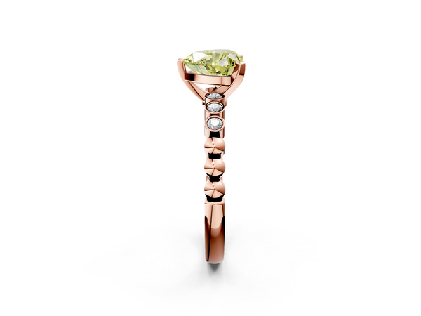 Rose gold Fancy Yellow Heart  Solitaire Bezel Accent Diamond Engagement Ring with Beaded Band and Four-Prong Setting