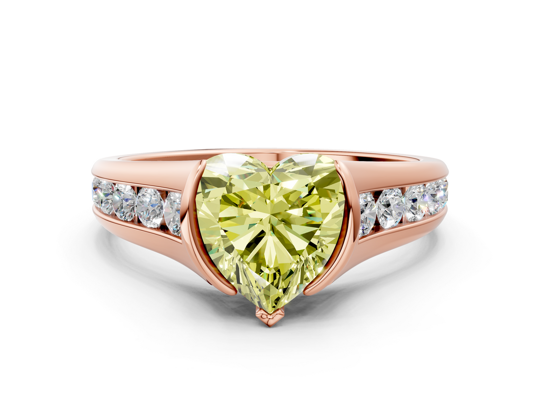 Rose gold Fancy Yellow Heart  Solitaire Bezel-Set Diamond Ring with Channel-Set Band_37