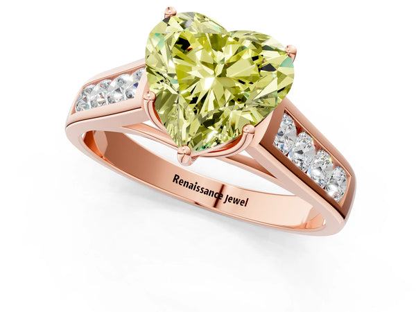 Rose gold Fancy Yellow Heart  Solitaire Channel-Set Diamond Engagement Ring with Four-Prong Setting