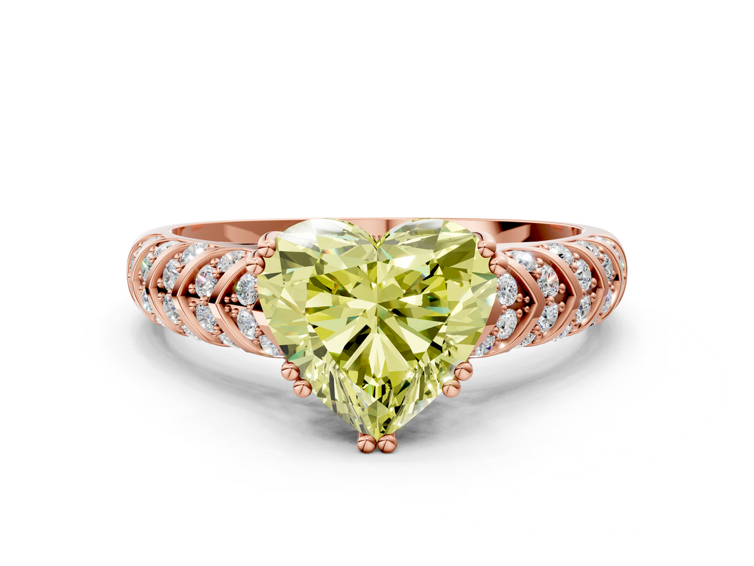 Rose gold Fancy Yellow Heart  Solitaire Chevron Pave Diamond Engagement Ring with Six-Prong Setting_3