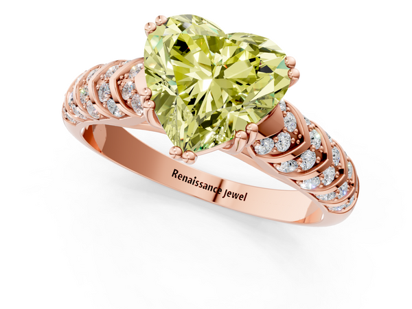 Rose gold Fancy Yellow Heart  Solitaire Chevron Pave Diamond Engagement Ring with Six-Prong Setting