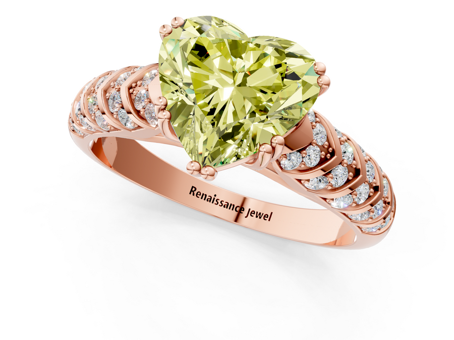 Rose gold Fancy Yellow Heart  Solitaire Chevron Pave Diamond Engagement Ring with Six-Prong Setting