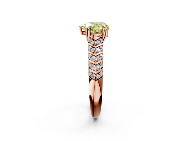 Rose gold Fancy Yellow Heart  Solitaire Chevron Pave Diamond Engagement Ring with Six-Prong Setting