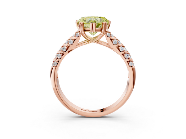 Rose gold Fancy Yellow Heart  Solitaire Chevron Pave Diamond Engagement Ring with Six-Prong Setting