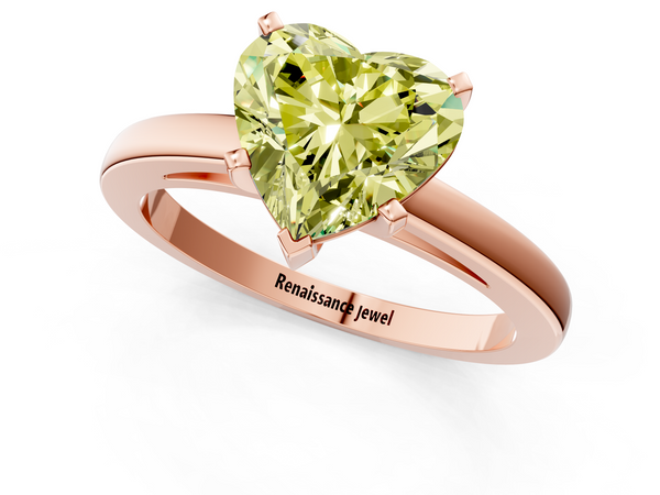 Rose gold Fancy Yellow Heart  Solitaire Diamond Engagement Ring with Four-Prong Setting on a Classic Band