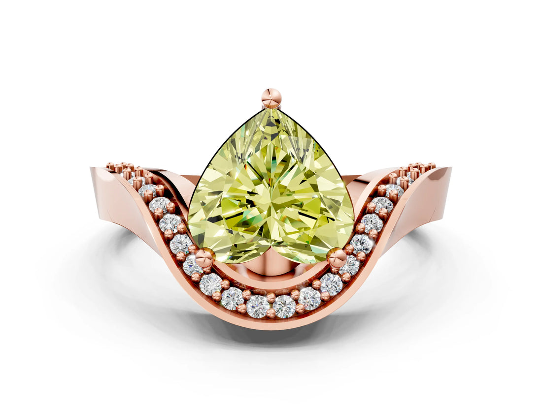 Rose gold Fancy Yellow Heart  Solitaire Diamond Engagement Ring with Pave Band and Four-Prong Setting 1