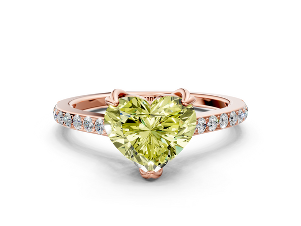 Rose gold Fancy Yellow Heart  Solitaire Diamond Engagement Ring with Pave Band and Six-Prong Setting