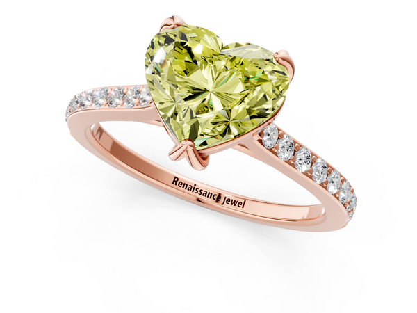 Rose gold Fancy Yellow Heart  Solitaire Diamond Engagement Ring with Pave Band and Six-Prong Setting
