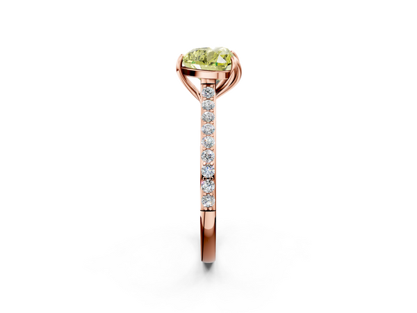 Rose gold Fancy Yellow Heart  Solitaire Diamond Engagement Ring with Pave Band and Six-Prong Setting