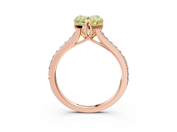 Rose gold Fancy Yellow Heart  Solitaire Diamond Engagement Ring with Pave Band and Six-Prong Setting