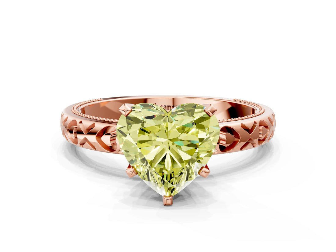 Rose gold Fancy Yellow Heart  Solitaire Diamond Engagement Ring with XO Engraved Band and Four-Prong Setting 1