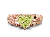 Rose gold Fancy Yellow Heart  Solitaire Diamond Leaf Vine Band with Prong Setting_48