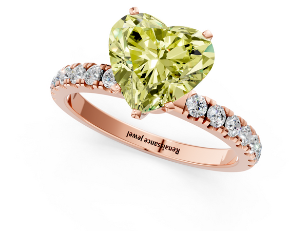 Rose gold Fancy Yellow Heart Cut Diamond Solitaire Ring with Pavé Accents and Four-Prong Setting