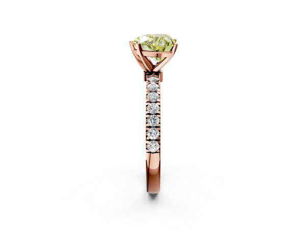 Rose gold Fancy Yellow Heart Cut Diamond Solitaire Ring with Pavé Accents and Four-Prong Setting