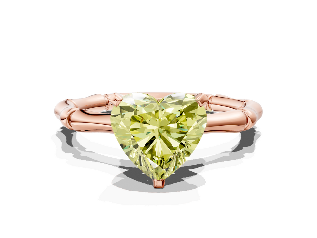 Rose gold Fancy Yellow Heart  Solitaire Diamond Ring with Bamboo Band and Four-Prong Setting_56