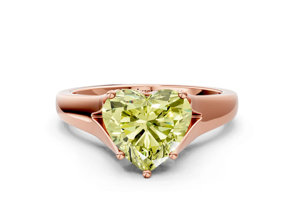 Rose gold Fancy Yellow Heart  Solitaire Diamond Ring with Cathedral Band and Four-Prong Setting