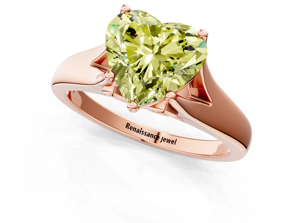 Rose gold Fancy Yellow Heart  Solitaire Diamond Ring with Cathedral Band and Four-Prong Setting