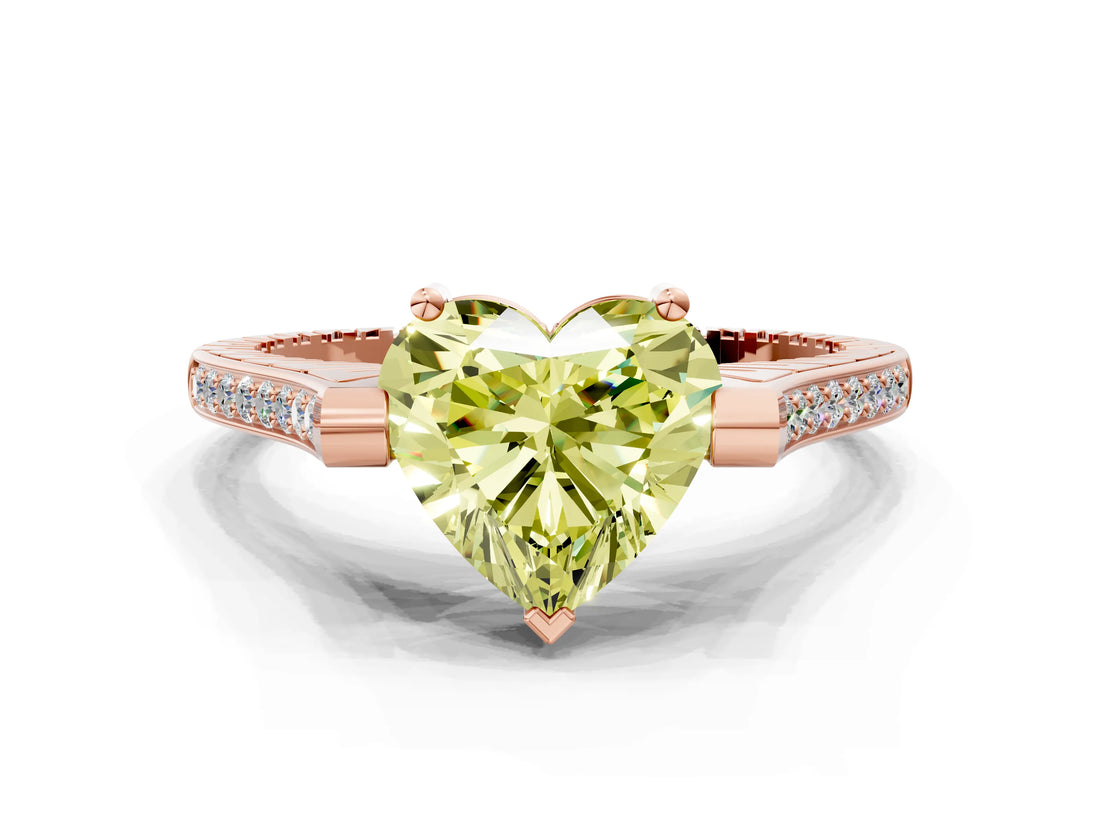 Rose gold Fancy Yellow Heart  Solitaire Diamond Ring with Channel Set Band and Bezel Prong Setting_56