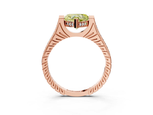 Rose Gold Heart-Shaped Vintage Cathedral Engagement Ring Setting for Fancy Yellow Center