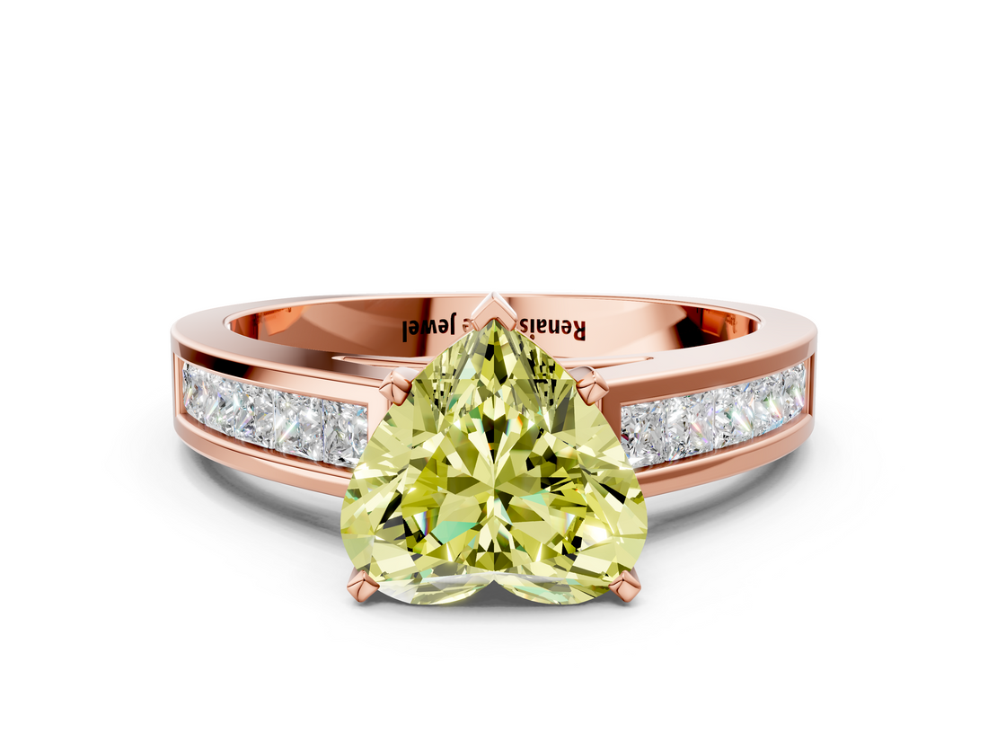 Rose gold Fancy Yellow Heart  Solitaire Diamond Ring with Channel-Set Band and Four-Prong Setting_3
