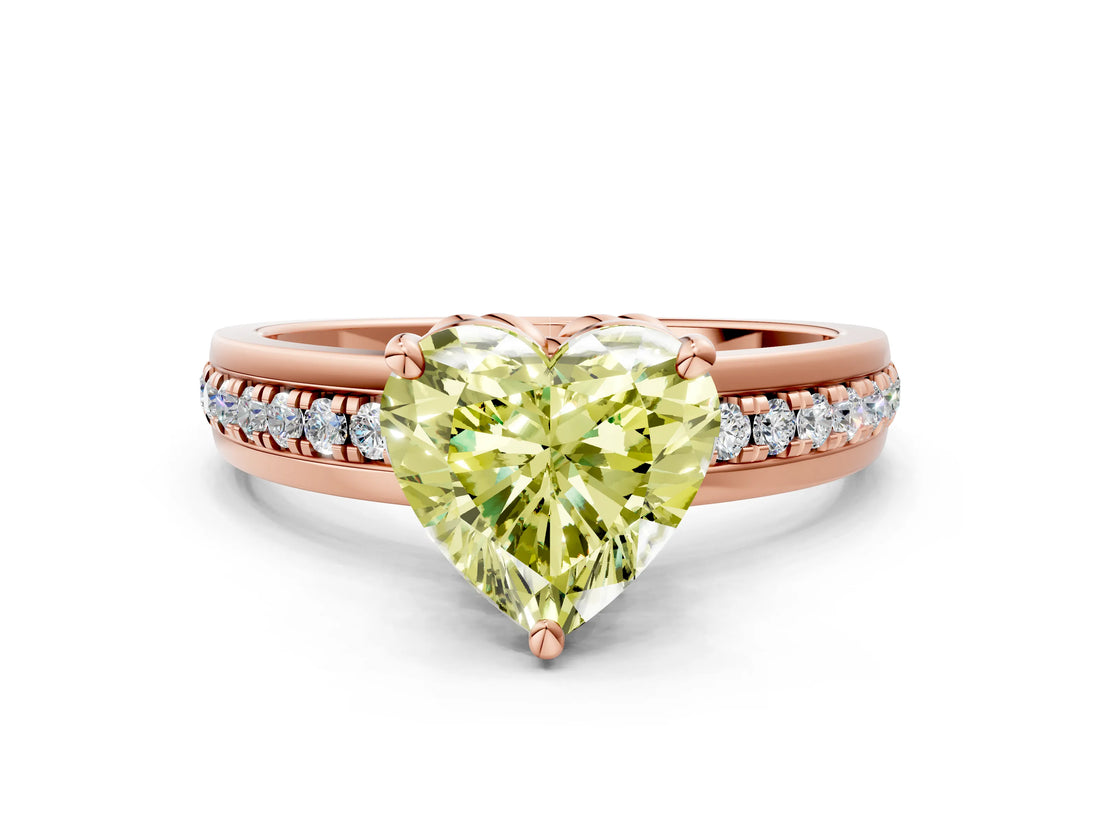 Rose gold Fancy Yellow Heart  Solitaire Diamond Ring with Channel Set Band and Six-Prong Setting_48