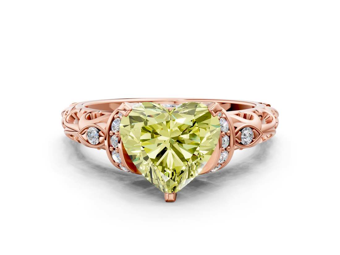 Rose gold Fancy Yellow Heart  Solitaire Diamond Ring with Filigree Band and Four-Prong Setting_44