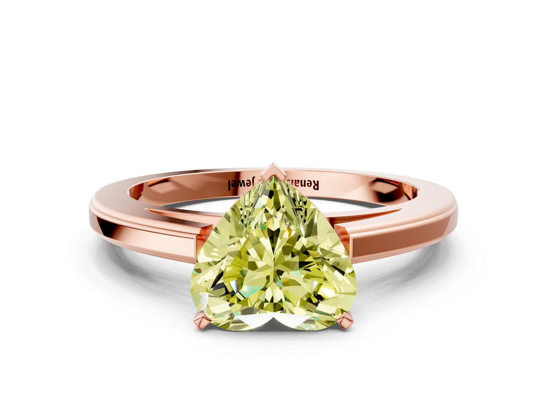 Rose gold Fancy Yellow Heart  Solitaire Diamond Ring with Four-Prong Setting and Classic Band_3