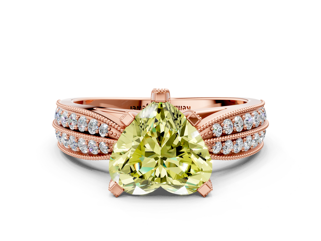 Rose gold Fancy Yellow Heart  Solitaire Diamond Ring with Milgrain Pavé Band and Four-Prong Setting_20