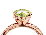 Rose gold Fancy Yellow Heart  Solitaire Diamond Ring with Milgrain and Black Enamel X Pattern Band_112