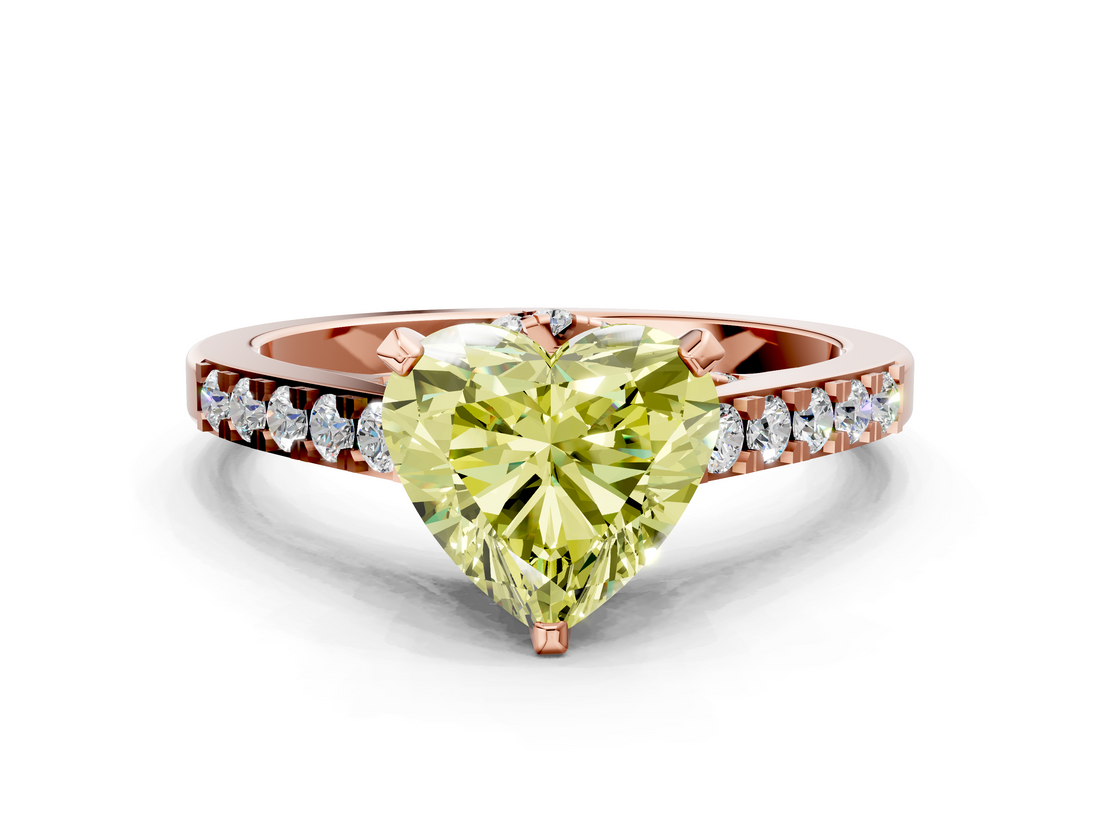 Rose gold Fancy Yellow Heart  Solitaire Diamond Ring with Pavé Band and Four-Prong Setting_79