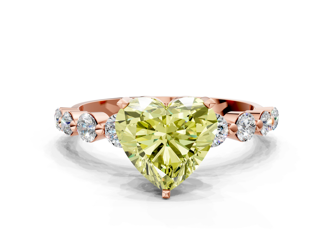Rose gold Fancy Yellow Heart  Solitaire Diamond Ring with Pave Band and Four-Prong Setting_281