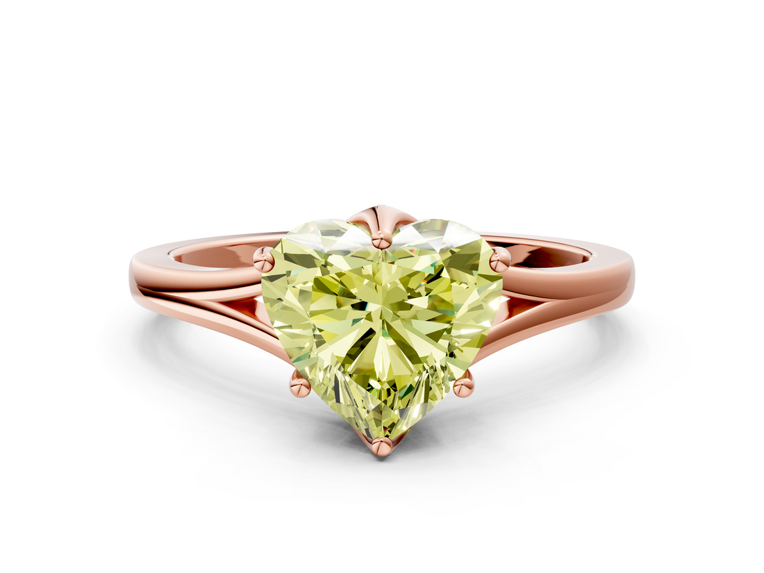 Rose gold Fancy Yellow Heart  Solitaire Diamond Ring with Six-Prong Setting and Tapered Band_17