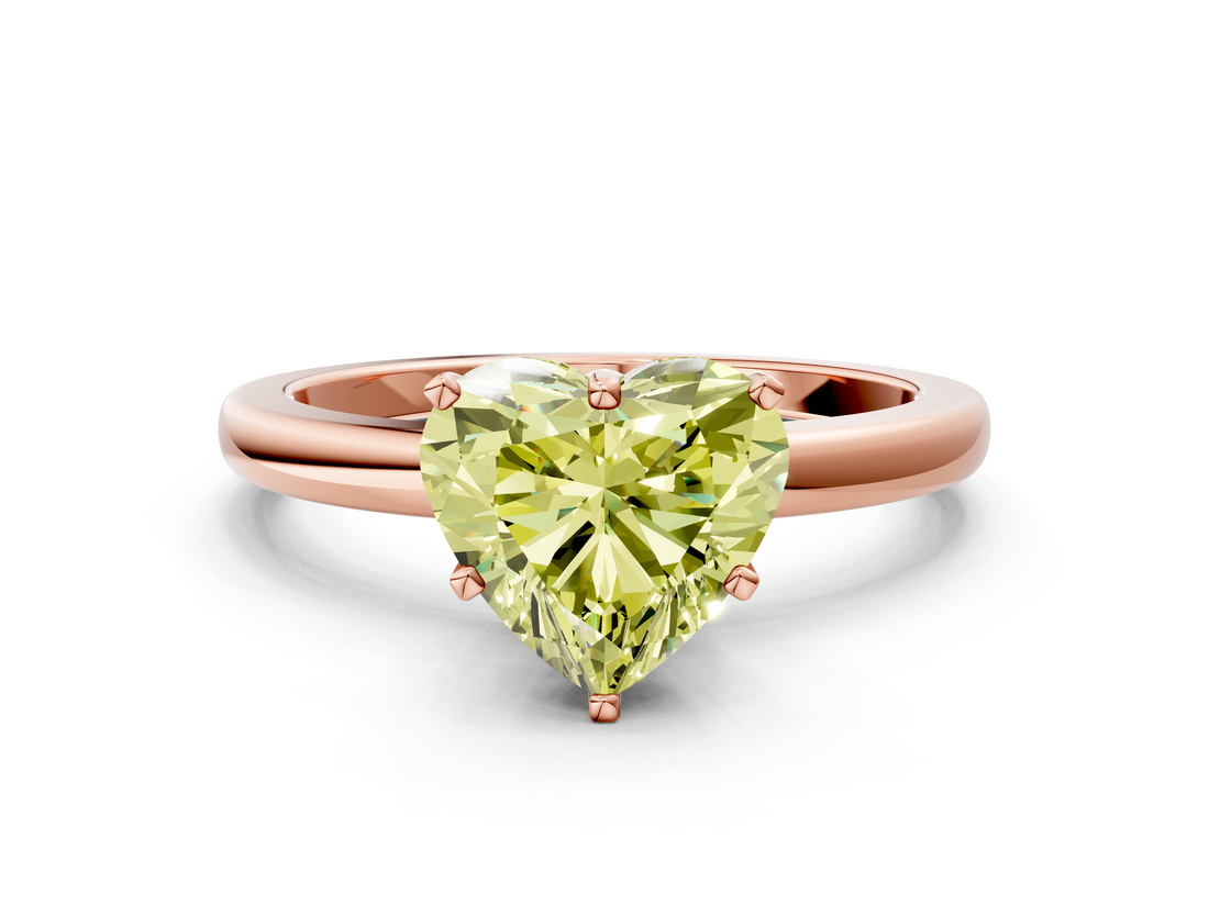 Rose gold Fancy Yellow Heart  Solitaire Diamond Ring with Six-Prong Setting on a Classic Band_3