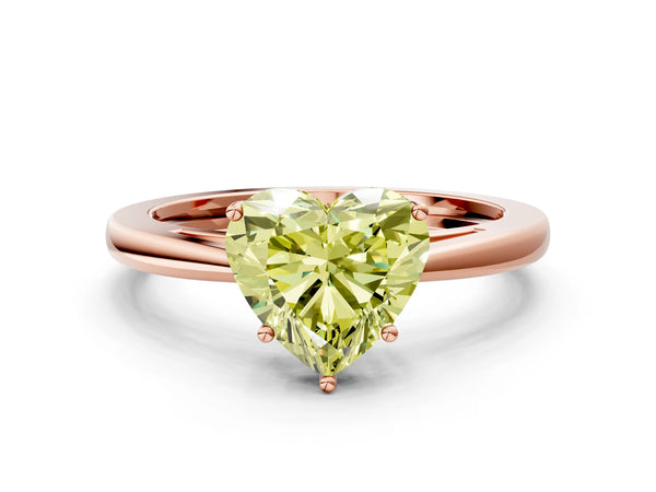 Rose gold Fancy Yellow Heart  Solitaire Diamond Ring with Split Shank and Four-Prong Setting