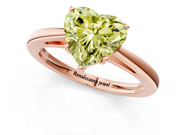Rose gold Fancy Yellow Heart  Solitaire Diamond Ring with Split Shank and Four-Prong Setting