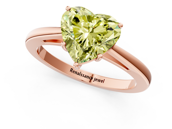 Rose gold Fancy Yellow Heart  Solitaire Diamond Ring with Split Shank and Four-Prong Setting